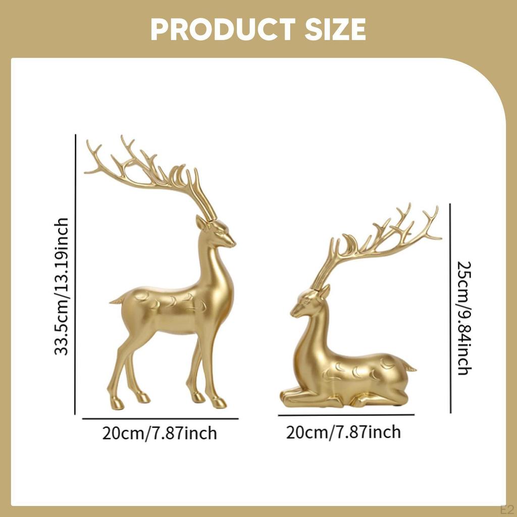 2 Pieces Reindeer Figurines Elk Sculptures Resin Tabletop Ornaments for Living Room Home