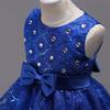 Vestito Principessa da Bambina Elegante con Ricami Floreali Fiocco Senza Maniche Strati di Rete