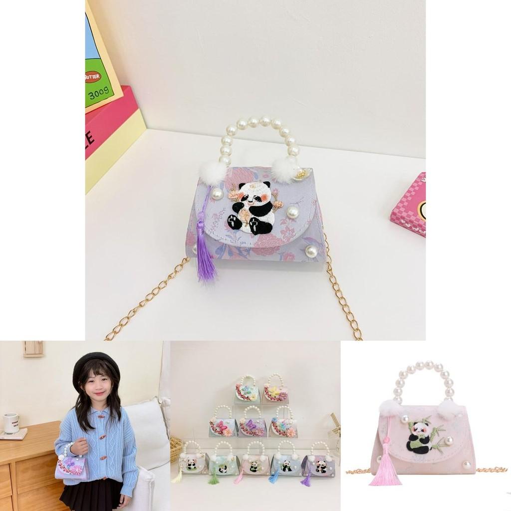 Charming Cute Panda Shoulder Bag For Kids With Adorable Floral Design And Pearl Accents