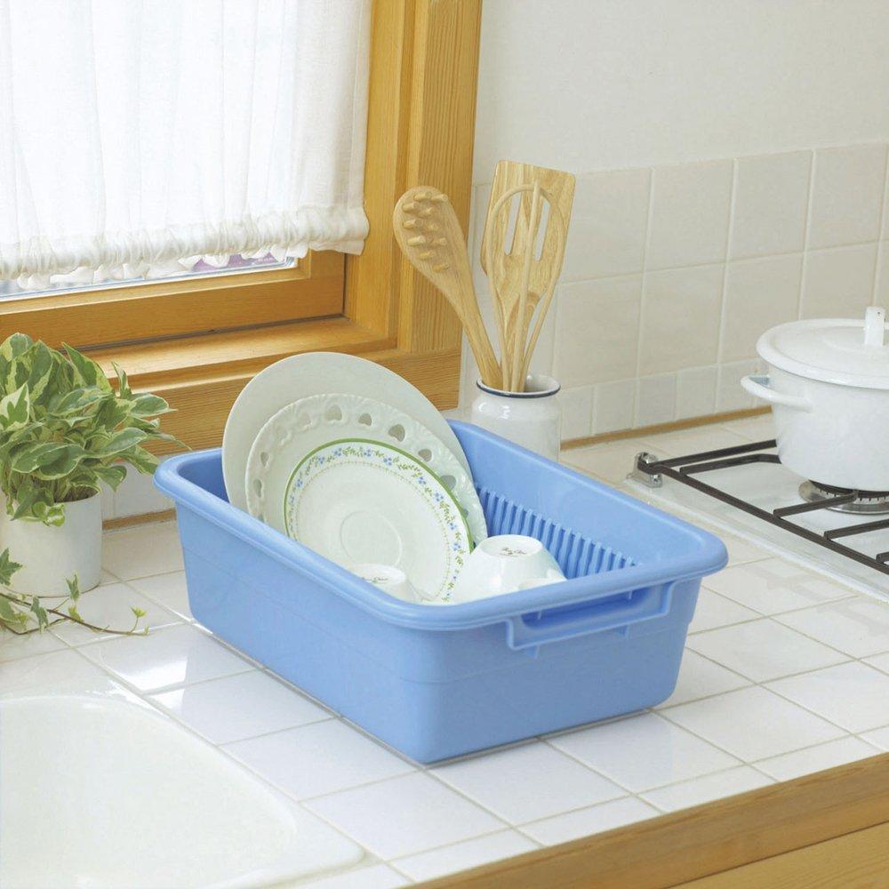 Tombo Colander and Tray Made in Width x Depth x Height Shinki Drainer, Set, Japan, 37.5 47.5 15.5cm, Blue, Assist, Gosei, No.1