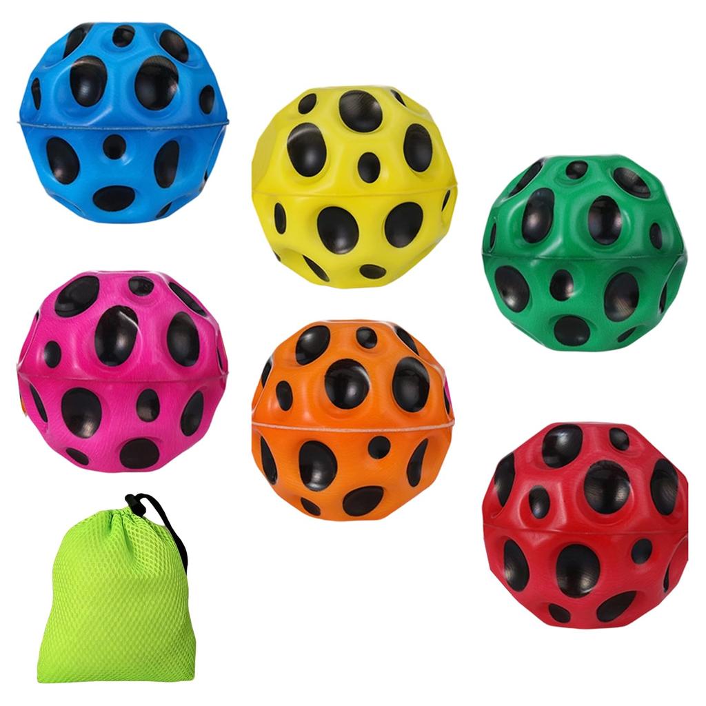 Set of 6 Bouncing Training Jump BallsMoon Balls - Rubber, Improves Hand-Eye Coordination, Easy To Grip, Lightweight, Durable, with Storage Bag