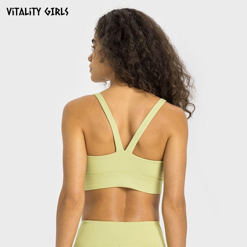 

Vitality Girls Running Exercise Underwear High-Strength Bubble Wrap V-Shaped Beauty Back Professional Workout Aerobics Bra Lily Green S