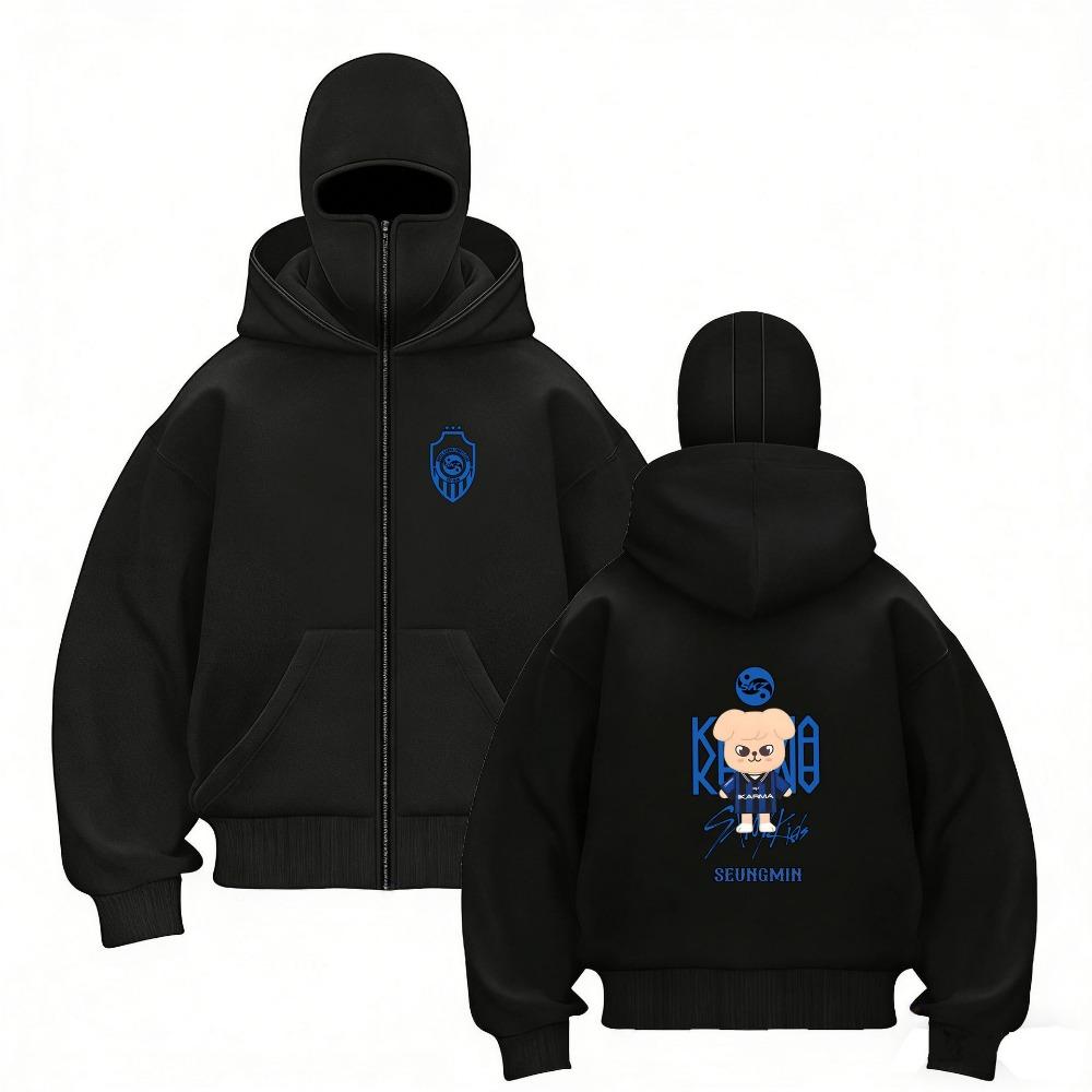 Stray Kids Europa Konzertbereich Harajuku Aufdruck Doppelhut Reißverschluss Pullover Unisex Mantel