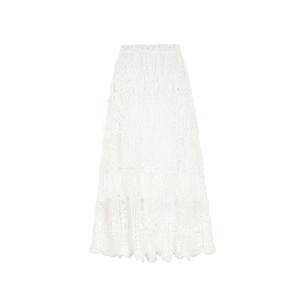 DIMANAF 2026 Neuer Rock Damen Strick Spitze Lang Spitze Durchbrochen Sexy Durchbrochen Sommer Stil Locker Basic