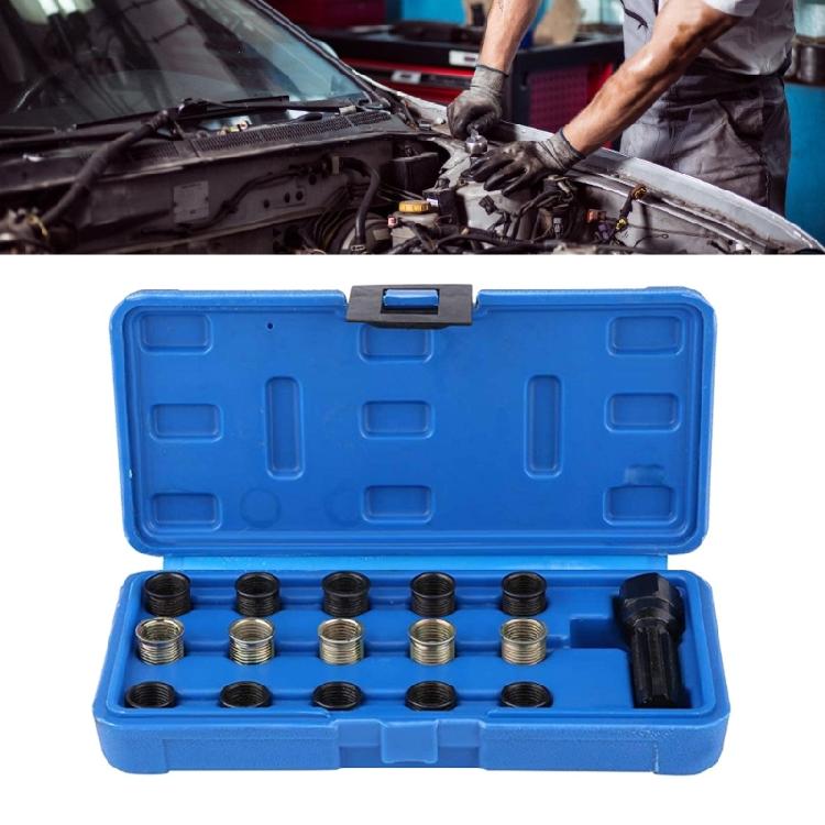 DIYer Friendly 14mm 16Piece Spark Plugs Thread Repair Kit, M14x1.25mm Steel Tool With Easy To Use Tap & Organizing Case
