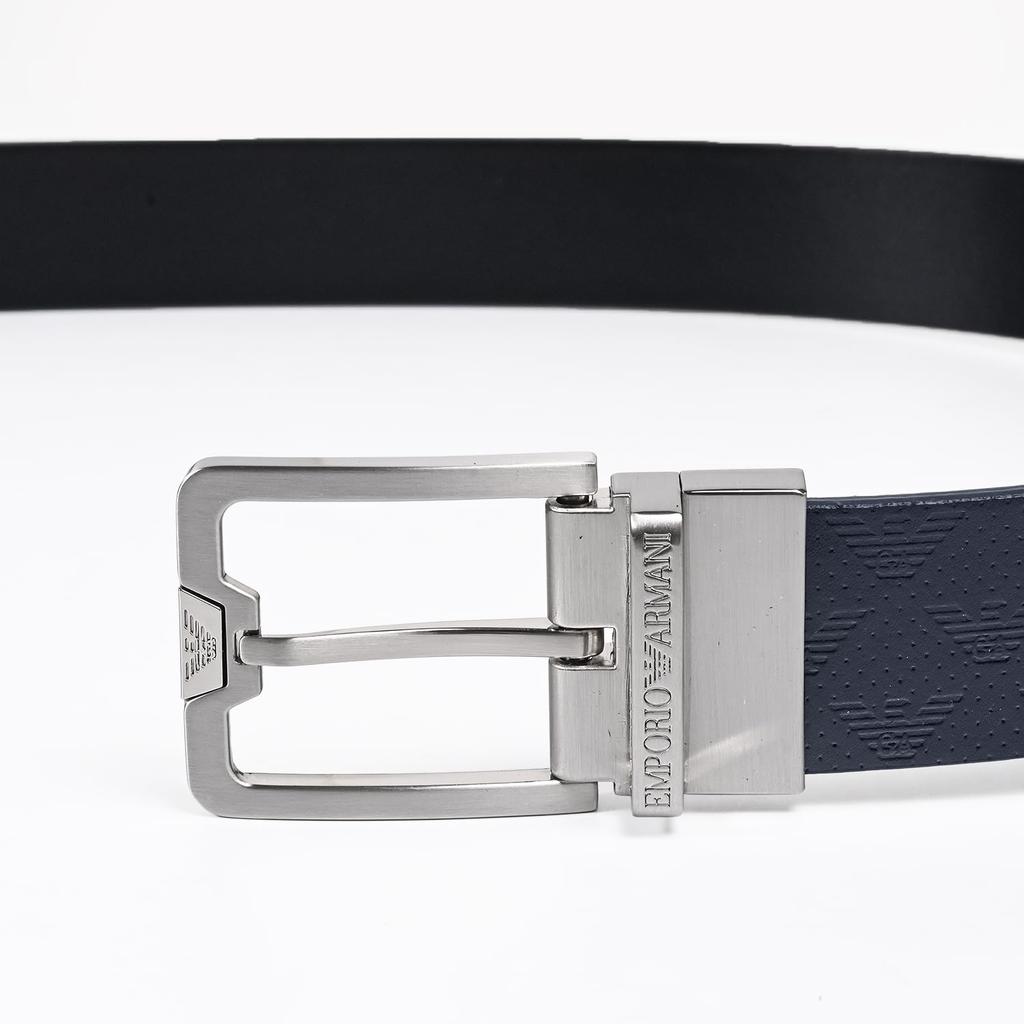 Emporio Armani Belt, 3.5cm Wide, Eagle Embossed, Compatible with the Stringa System, Reversible, Men's, Dark Blueblack, Y4S502 Y221E 88017, Leather,