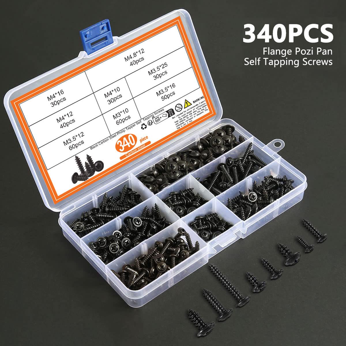 

Набор саморезов с крестообразным шлицем и пресс-шайбой PWA, черненые, закаленные, M3-M4.8, крестообразный шлиц, средняя коробка для саморезов 340pcs Cross Pad Self-Tapping Set