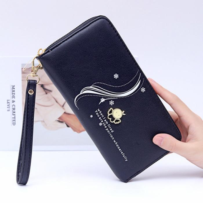 

Elegant wallet for women, fashionable zipper bag, large capacity handbag, can hold mobile phone, mother s foreskin clip чёрный