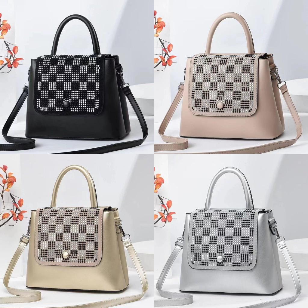 Stylish And Chic Pearl Handbag With Rhinestones Perfect For Everyday Use In Black And Khaki