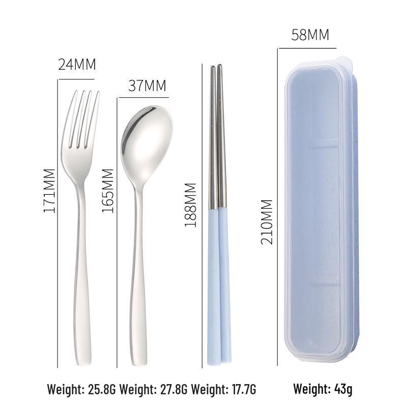 Stainless Steel Travel Cutlery Set: Fork, Spoon, Chopsticks with Portable Storage Box