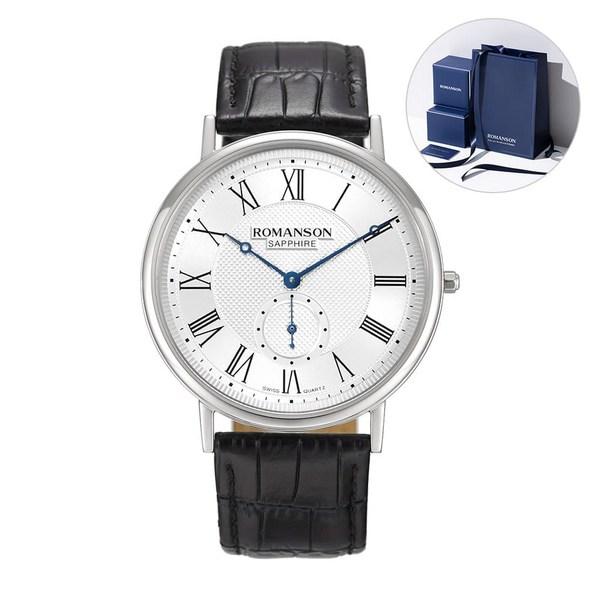 Romanson Kairos Classic Small Seconds Black Leather Watch RWTLCM7A2400WHSI0 + gavepakke