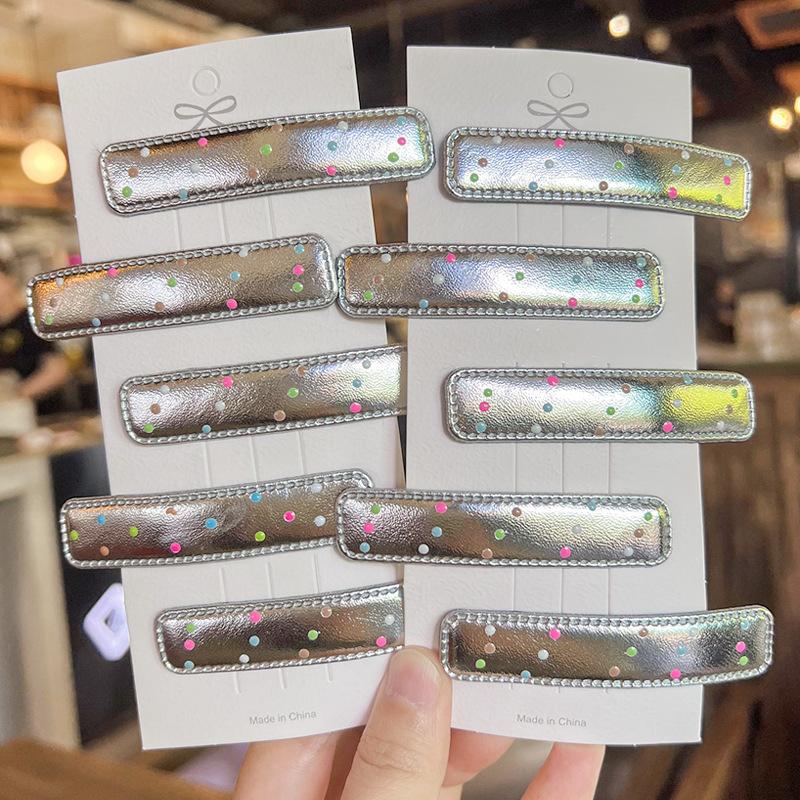 New Silver Polka Dot Cute Cartoon Duckbill Hair Clip for Messy Hair - Heart-shaped Children's Side Clip for Bangs - BB Hair Accessory