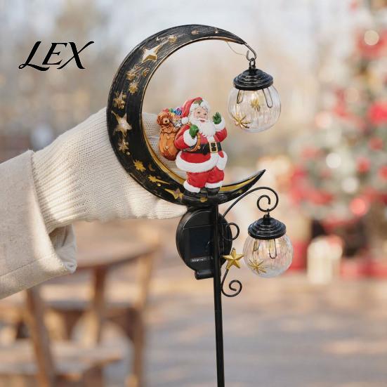 Outdoor Festive Ground Stakes Santa Garden Stake Light, Solar Powered Crescent Moon Lamp, Double Waterproof Yard Art Glass Globes, Christmas