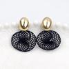 Retro Twist Weaving Hollow Mesh Dangle Earrings for Women Golden Metal Beans Shape Drop Earrings Geometry Round Color Jewelry