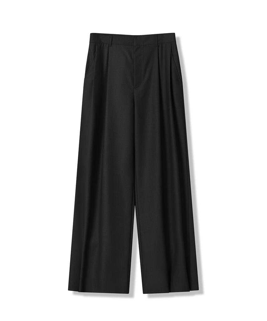 AVANDRESS Classic Double-Pleat Wide Slacks Charcoal