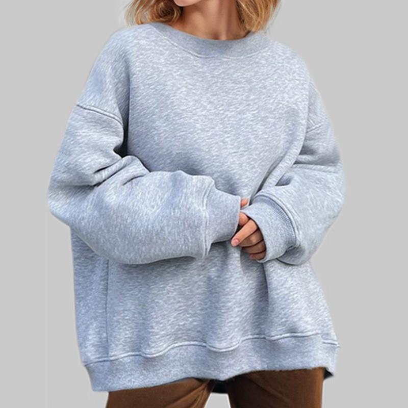 2026 Women's Clothes Solid Color Round Neck Loose Basic Style Long-sleeved Sweater Top