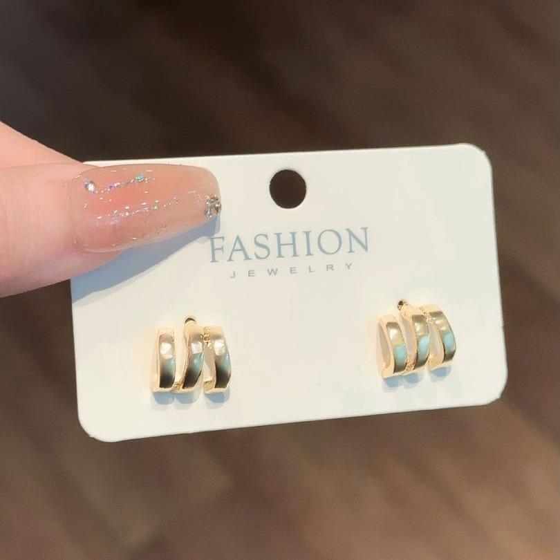 

Irregular Three Row Forks Geometry Stud Earring for Women Korean Style Gold Color Zircon Brincos Wedding Girl Gift