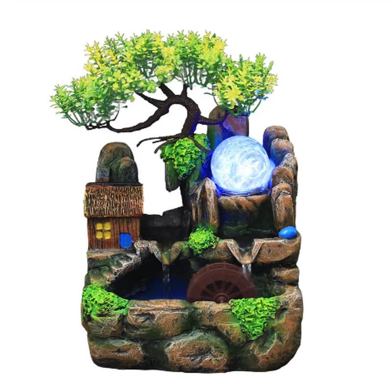 Resin Rockery Flowing Water Fountain Lucky Feng Shui Wheel Office Desktop Ornaments With Nebulizer Home Decoration ZM903