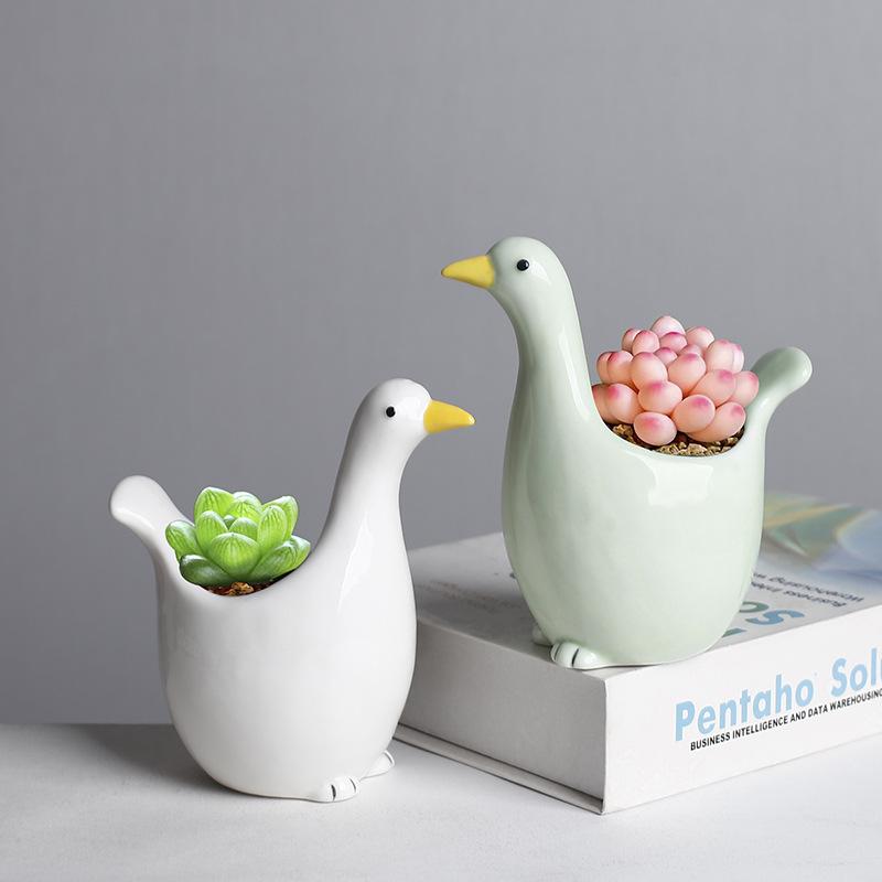Cute Cartoon Seagull Shape Succulent Flower Pot Ceramic Breathable Cactus Green Plant Flower Pot Tabletop Ornament