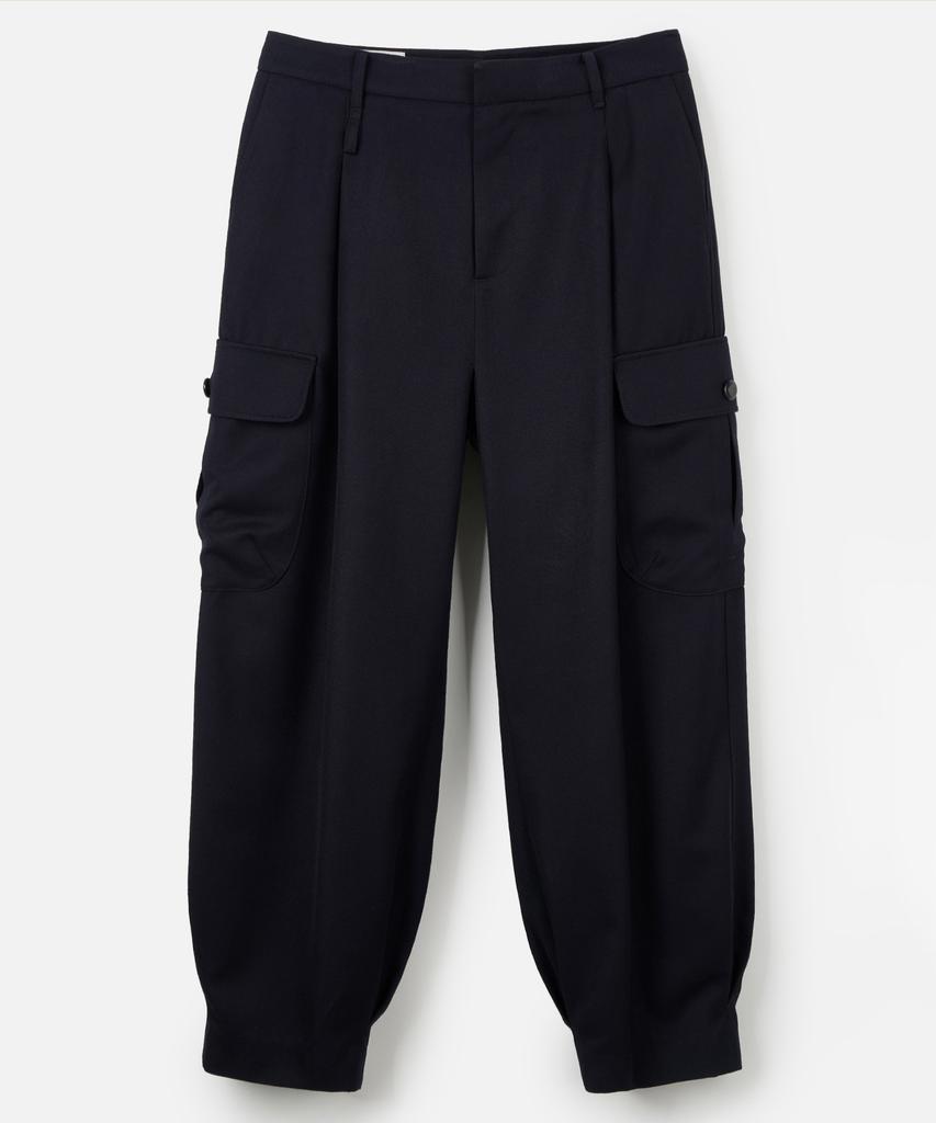 Poseuteupeulei Wool Blend Side Tuck Pants_Navy