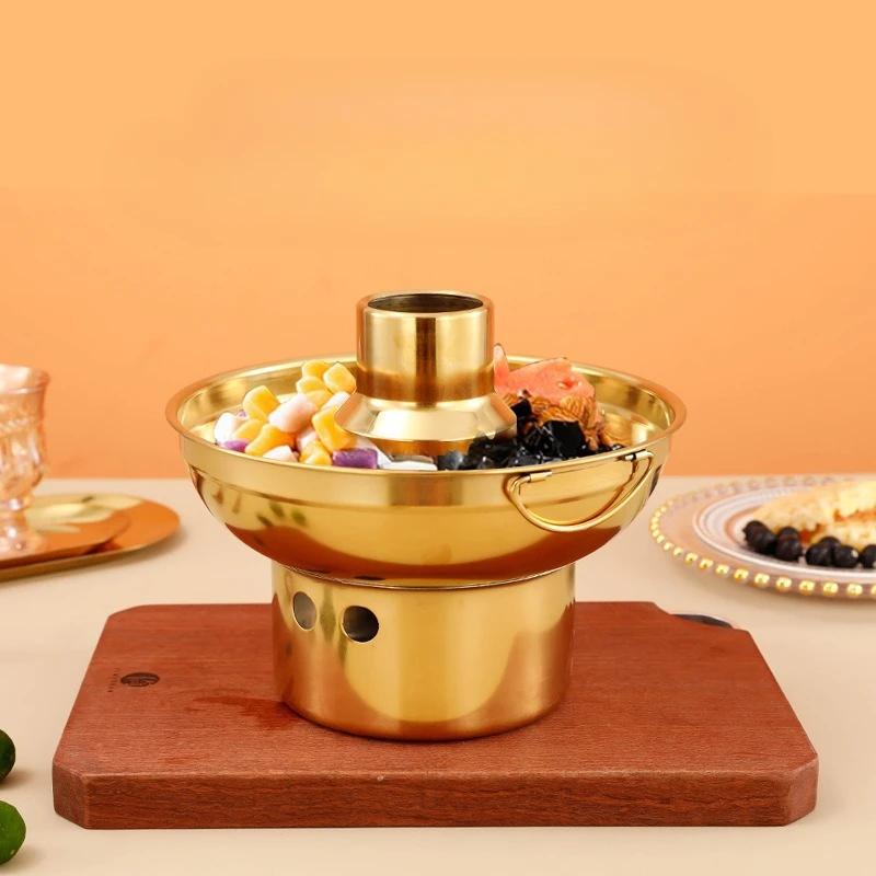 Rose Gold Chinese Style 410 Stainless Steel Small Hotpot - Single Person Dry Ice Hot Pot for a Classic Old Beijing Experience
