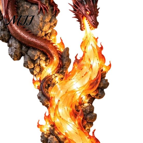 Led Night Light Dragonfire Guardian Wall Sconce, Gothic Fantasy Dragon Head Lamp, Vintage Resin Sculpture with Flame for Medieval Home Bar Decor