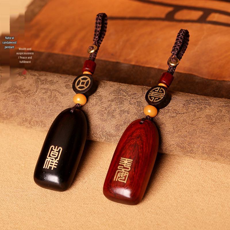 Luxury Handmade Red and Black Sandalwood Keychain: Safe, Auspicious, Unisex, Personalized