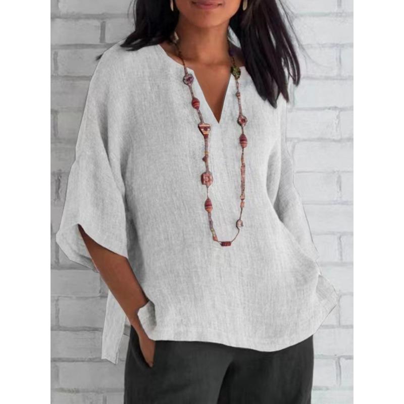 Fashion V-neck Loose Casual Women Blouse Solid Color Simple Office Shirt Ladies Plus Size Elegant Basic Tops Women's Clothing