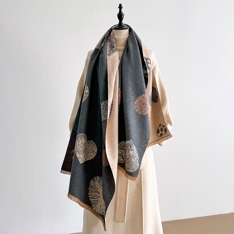 Women'S Fashion Faux Cashmere Winter Scarf Vintage Printed With Tassels Thick Warm Pashmina Two-Sided Outdoor Shawls Wraps