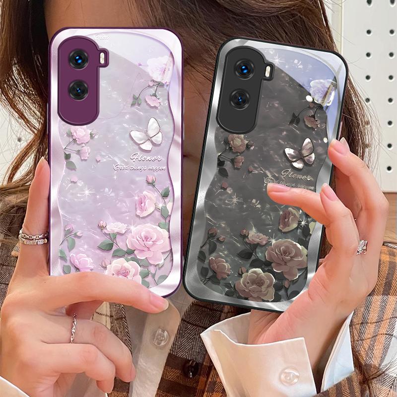 Butterfly Shell Pollen For Honor 200 90 8X 9X Pro Lite P50 P40 Nova 10 11i P60 Magic4 6 Mate 20 50 Tempered Glass Phone Case