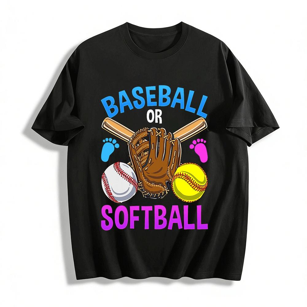 Baseball Or Softball Gender Reveal Party Family Shirt Pure cotton T-shirt XXS