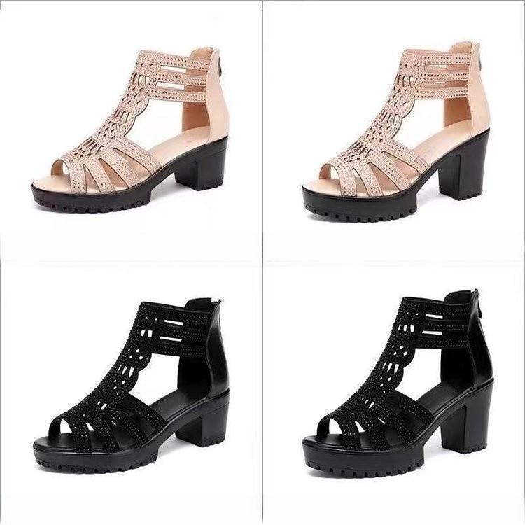 Roman Sandals Women Chunky Heel Non Slip Open Toe Summer Footwear For Casual Wear