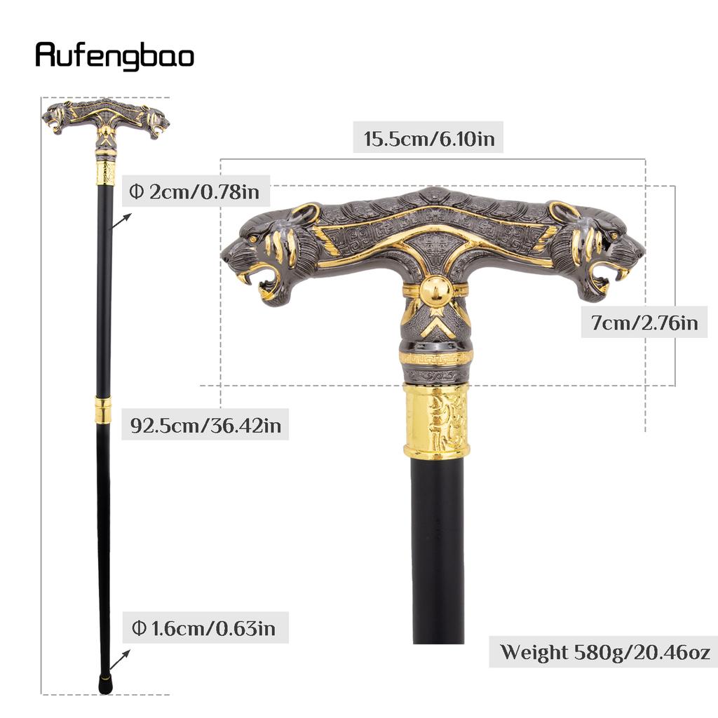 Golden Black Double Head Leopard Walking Stick Decorative Cospaly Party Fashionable Cane Halloween Crosier Cane 92cm