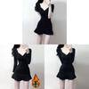 Black Knit Fabric Short Sleeve Mermaid Skirt With Ruffles For Summer Casual Wear