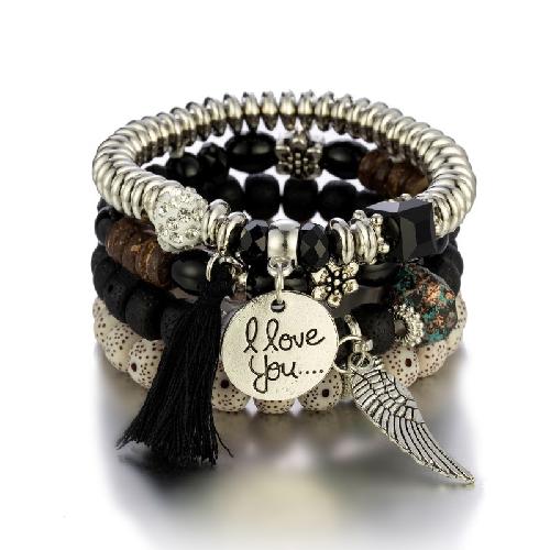 European American Fashion Bohemian Layered Beaded Bracelets Elastic Ethnic Bracelets for Women Female Bangle Bracelet