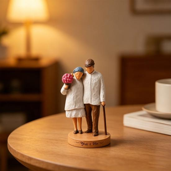 3D Printed Elderly Couple Figurines Old Couples Ornament with Wood Carving Texture Romantic