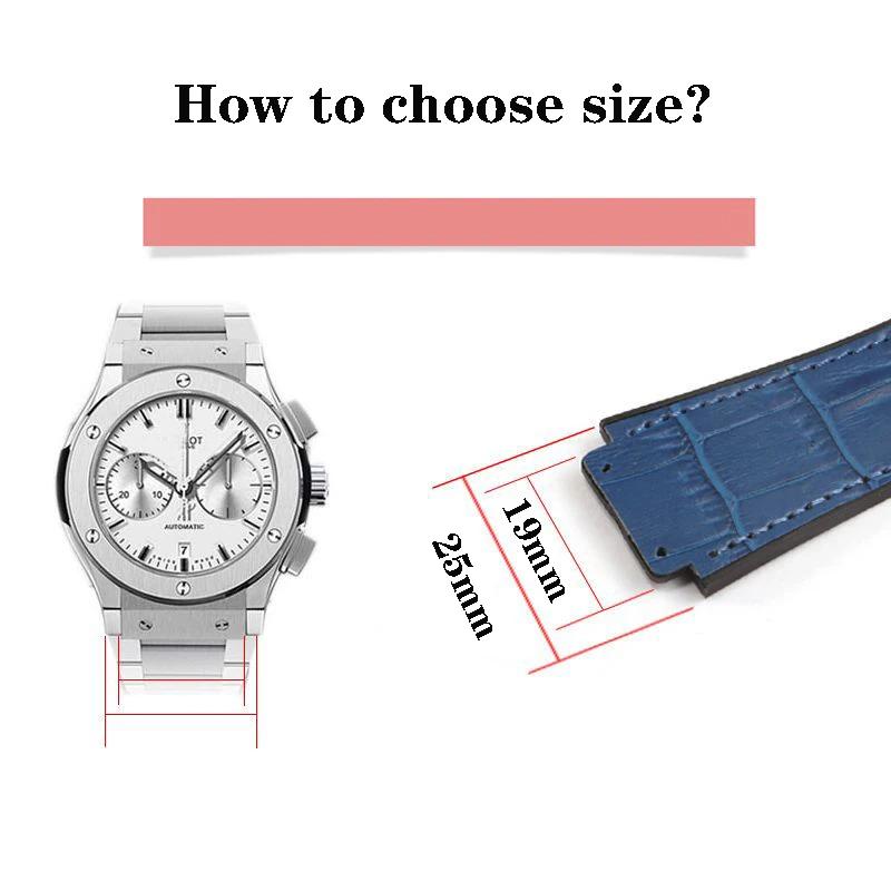 26X19mm Real Cow Leather Rubber Watchband for HUBLOT Classic Fusion Universe Big Bang Series Men belt Watch band butterfly Buckl