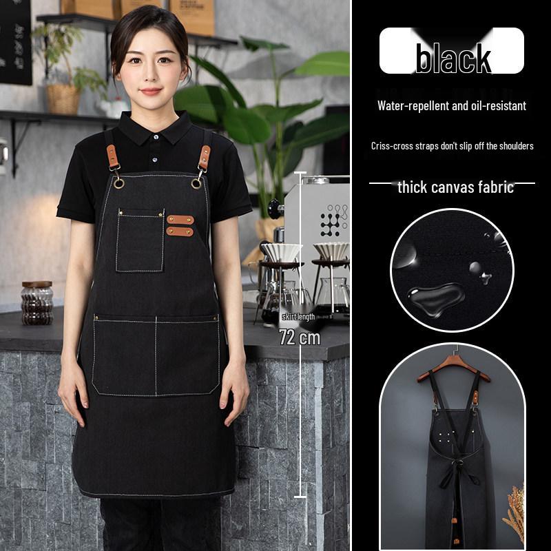 2026 Black Waterproof Waist Apron: Catering, Coffee, Milk Tea - Printed Logo, Oil-Proof, Hotel & Kitchen Use