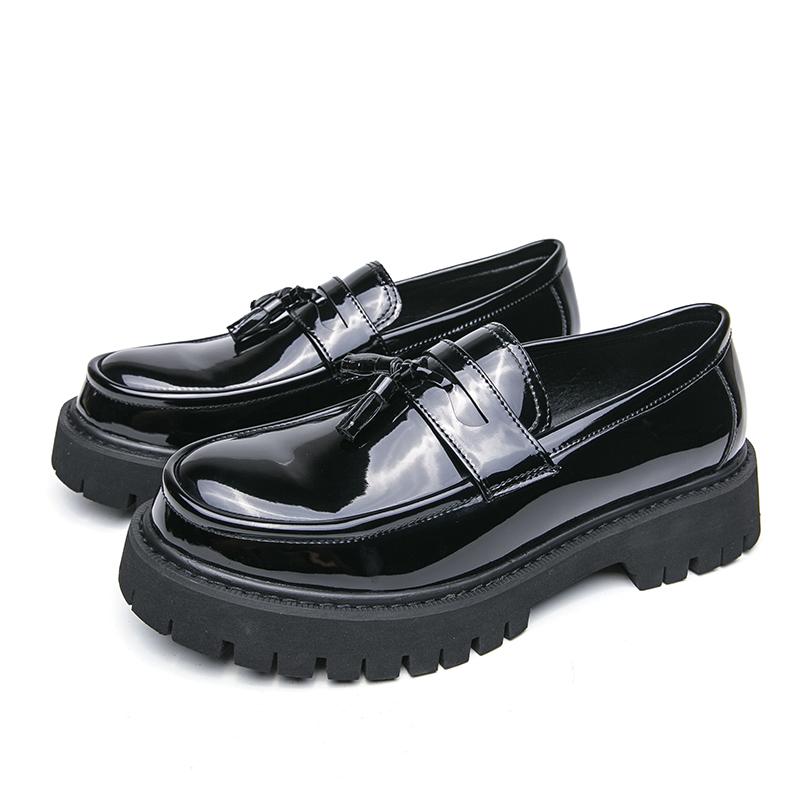 Men's Thick Soled Leather Shoes Contrasting Color Casual Men's shoesLeather Casual Shoes Outdoor Trendy Thick-soled  Shoes