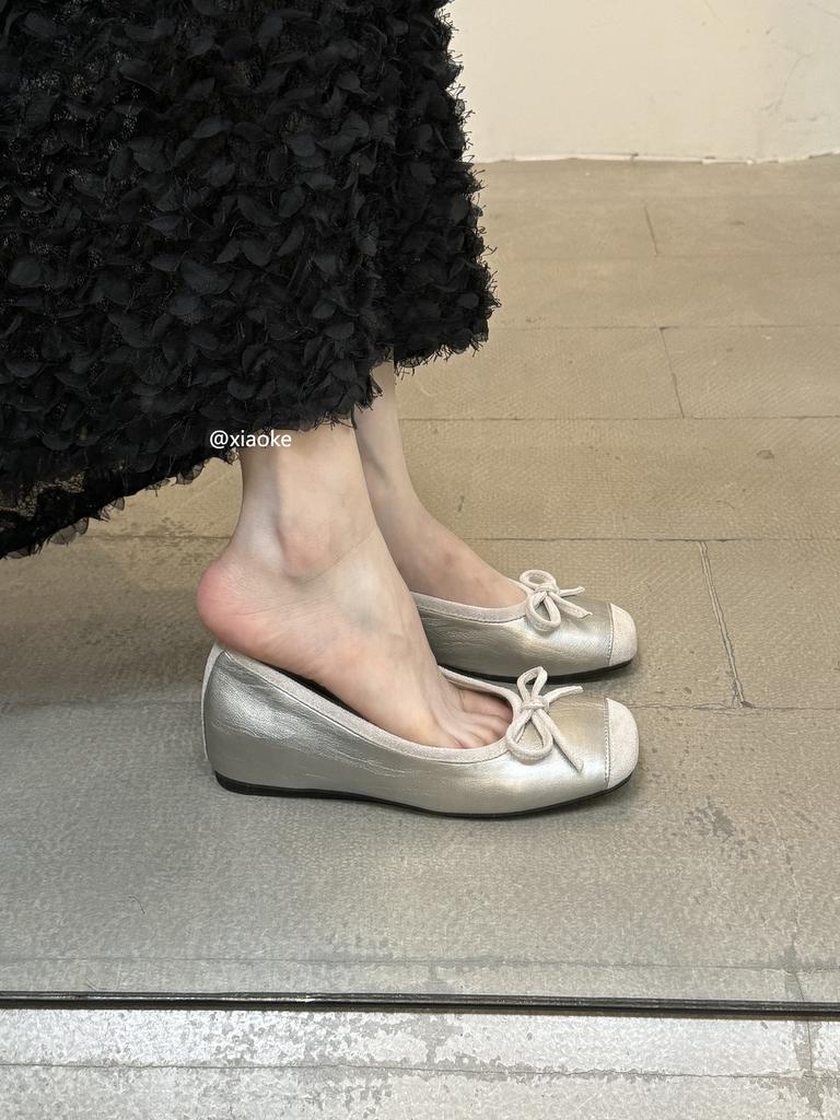 Inner height increase French retro flat ballet shoes 2025 shallow mouth gentle evening soft sole red single shoes Doudou shoes