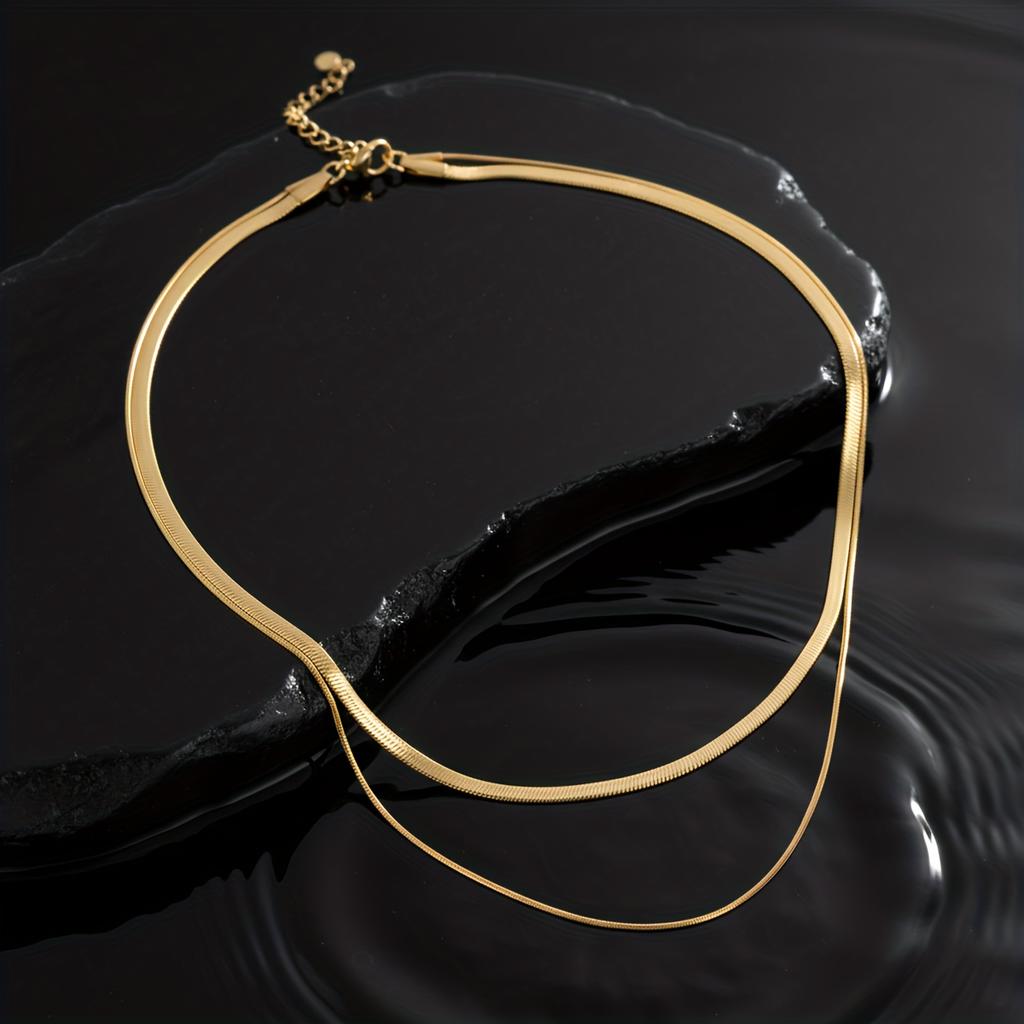 Double-Layer Titanium Steel Snake Bone Chain, Women's Fashionable Stylish Necklace for Daily Wear and Gift with Various Pendants