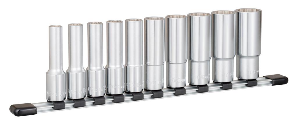 TONE HDL410 Deep Socket Set with 10 Pieces (12-Point Holder), 12.7mm (1/2") Drive,
