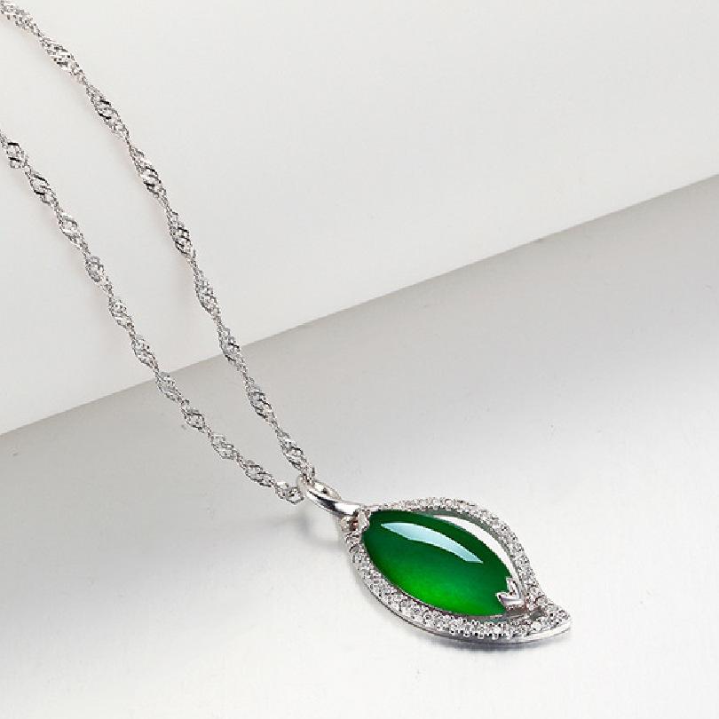 925 Sterling Silver Chalcedony Pendant Jewelry Clear Green Leaves Chalcedony