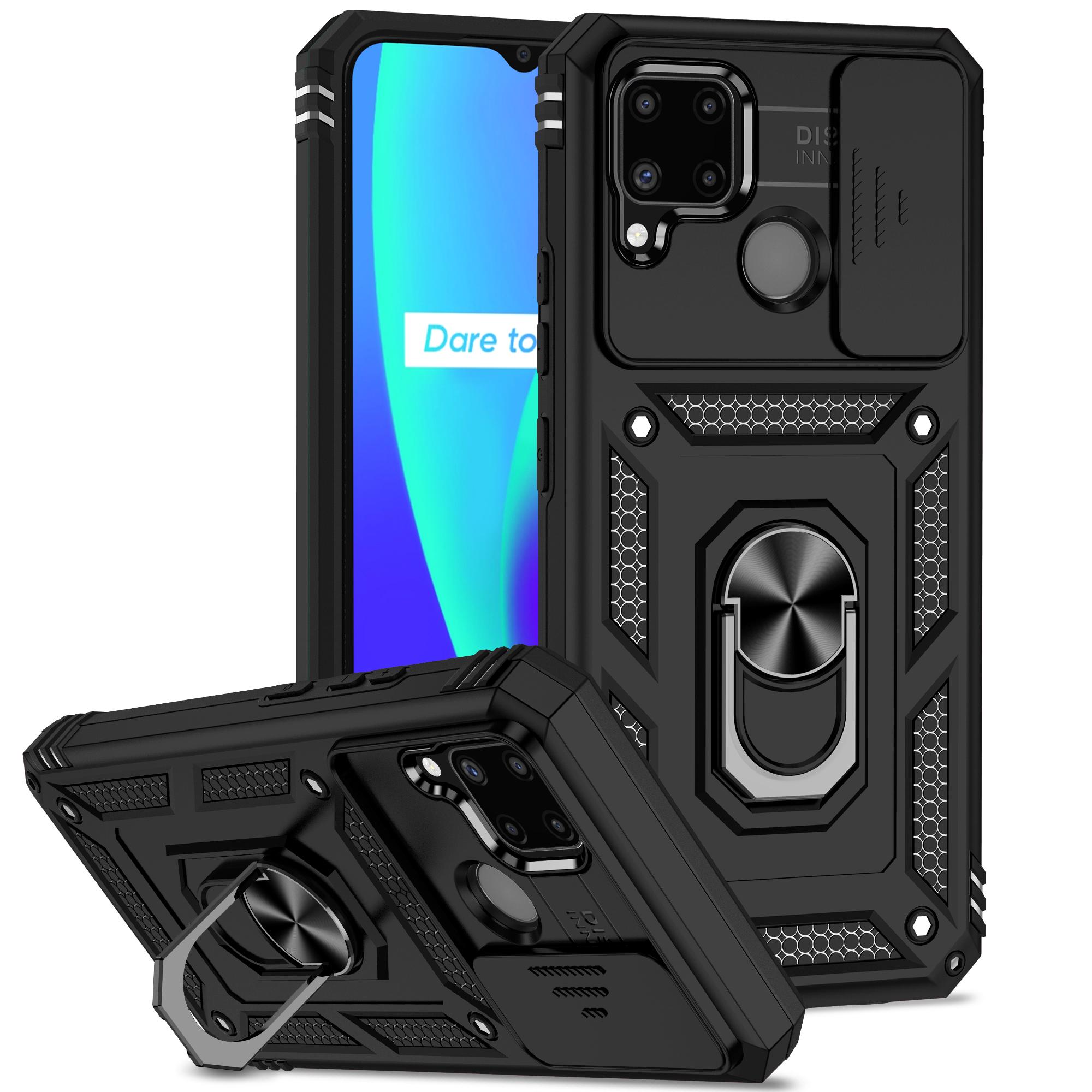 

Чехол-подставка с кольцом для Oppo Realme C11 2021 RMX3231 Armor Anti-Fall Protection Camera Phone Case для Realme C20 C20A Funda Coque Realme C20 чёрный