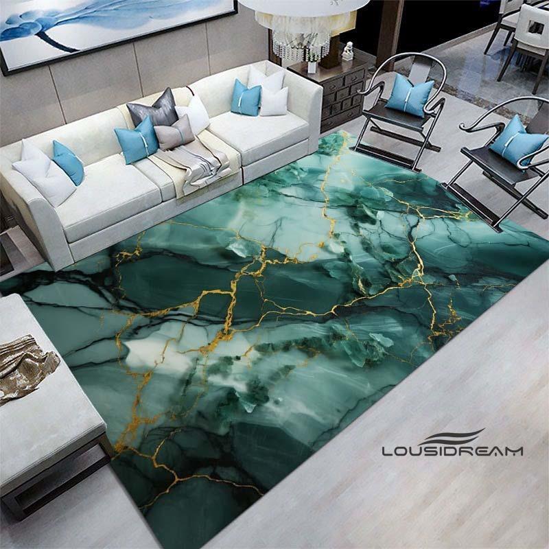 Luxury Fantasy Marble Carpet, Bedroom Carpet, Living Room, Sofa Decoration, Large Green and Gold Game Decoration