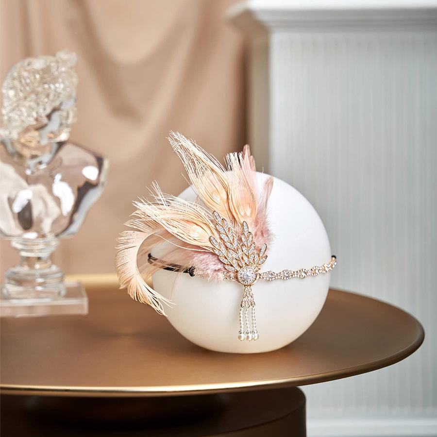 New Peacock Feather Headband 1920s Flapeer Girl Headpiece with Rhinestone Tassel Vintage Party Photography Hair Accessories