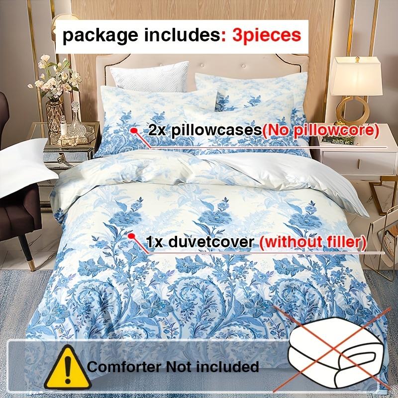 Soft & Breathable 3pcs Blue & White Floral Duvet Cover Set - Includes 1 Duvet Cover and 2 Pillowcases, Perfect for Bedroom, Dorm