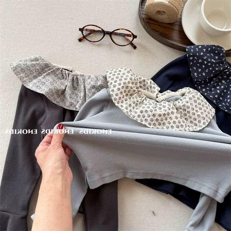 Girls' Vintage Floral Cotton Ruffle Collar Long Sleeve Top