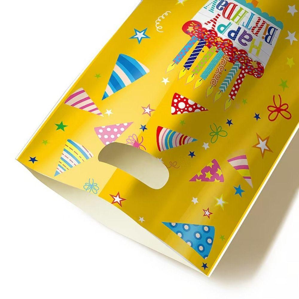 50PCS Happy Birthday Gift Bag Mixed Pattern Multicolor Packaging Handbag Cartoon Cake Baloon Tote Bags Birthday Supplies