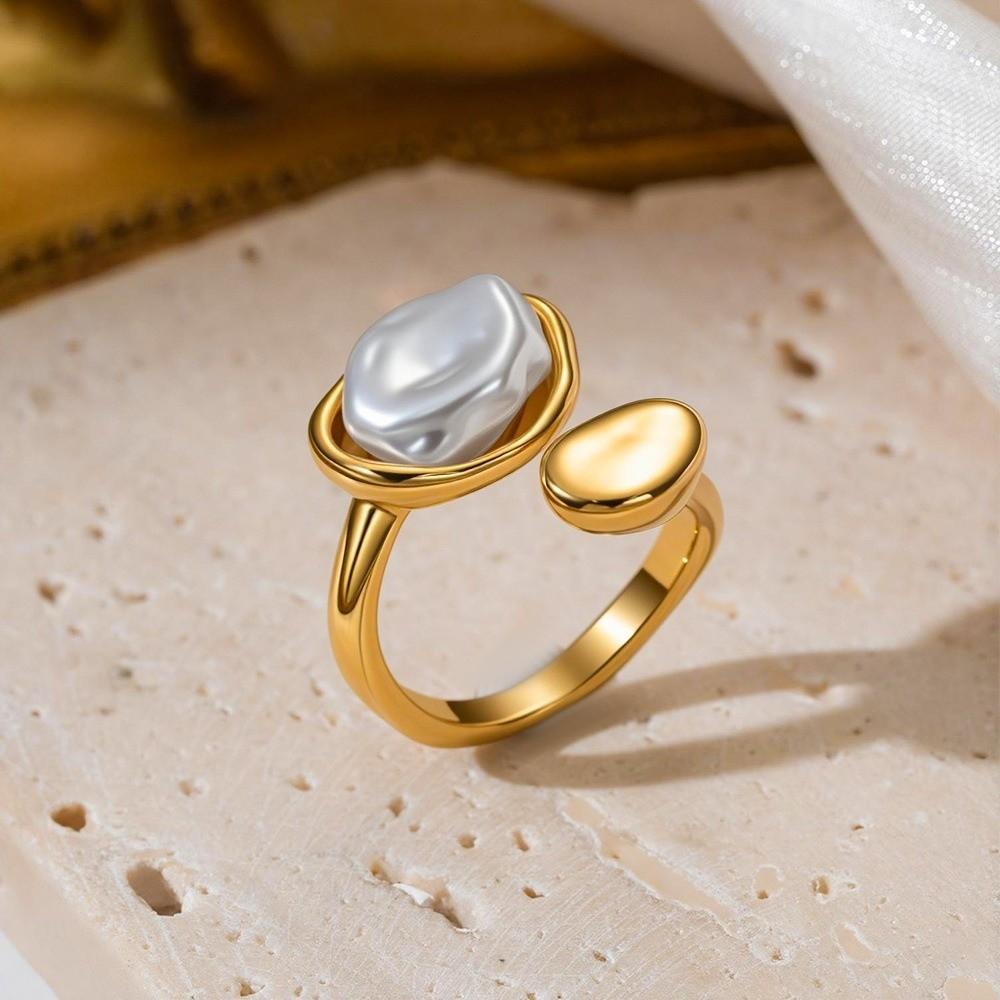 Simulated Pearls Zirconia Ring Geometry Design Alloy Platinum Finger Ring Retro Style Gold Plated Retro Jewelry Rings Daily Wear